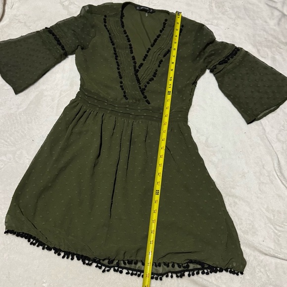 Zara Green Wrap Mini Dress with Ruffled Bishop Sleeves - Picture 4 of 9
